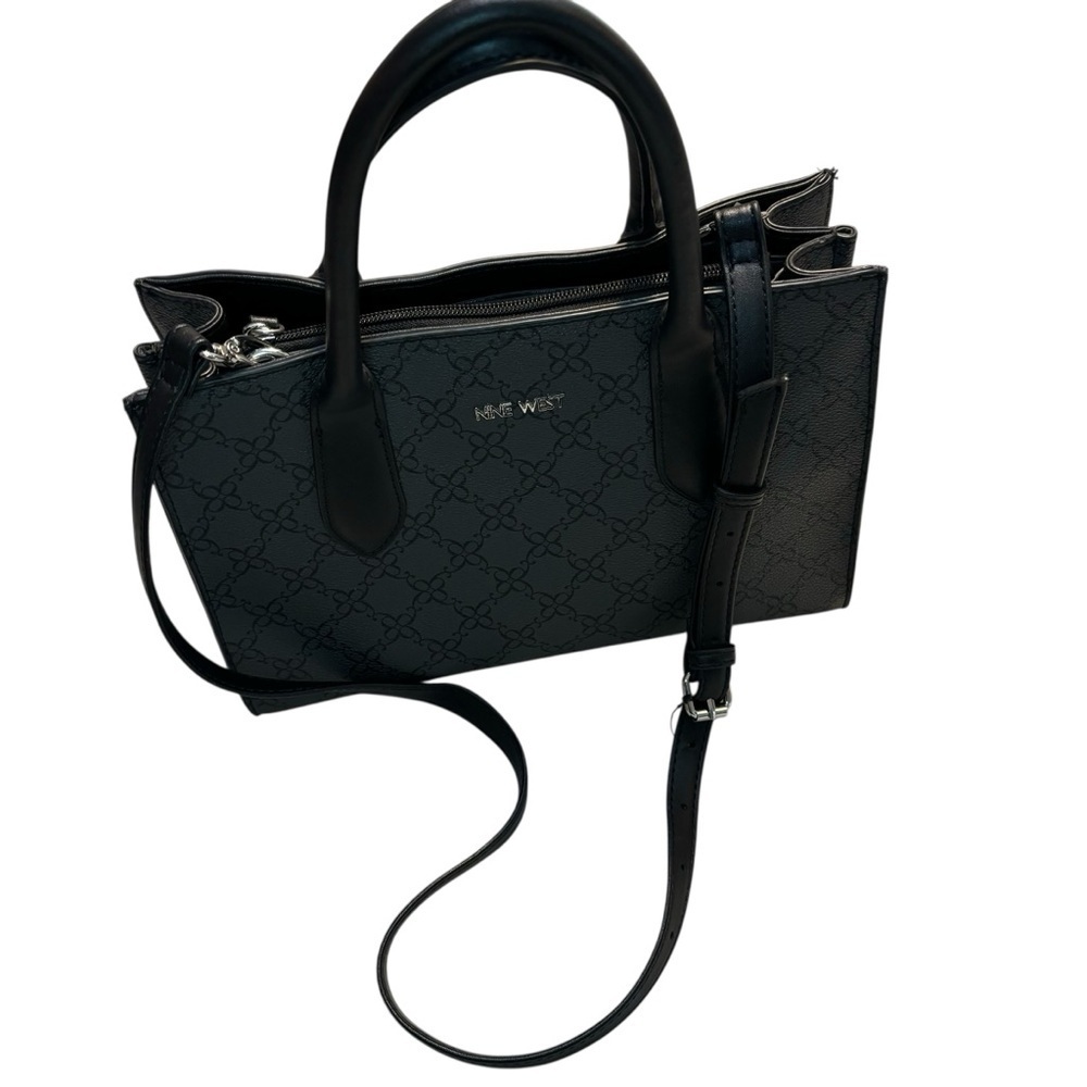 Nine West Satchel Bag Grey Black Silver Hardware Crossbody Strap Classic